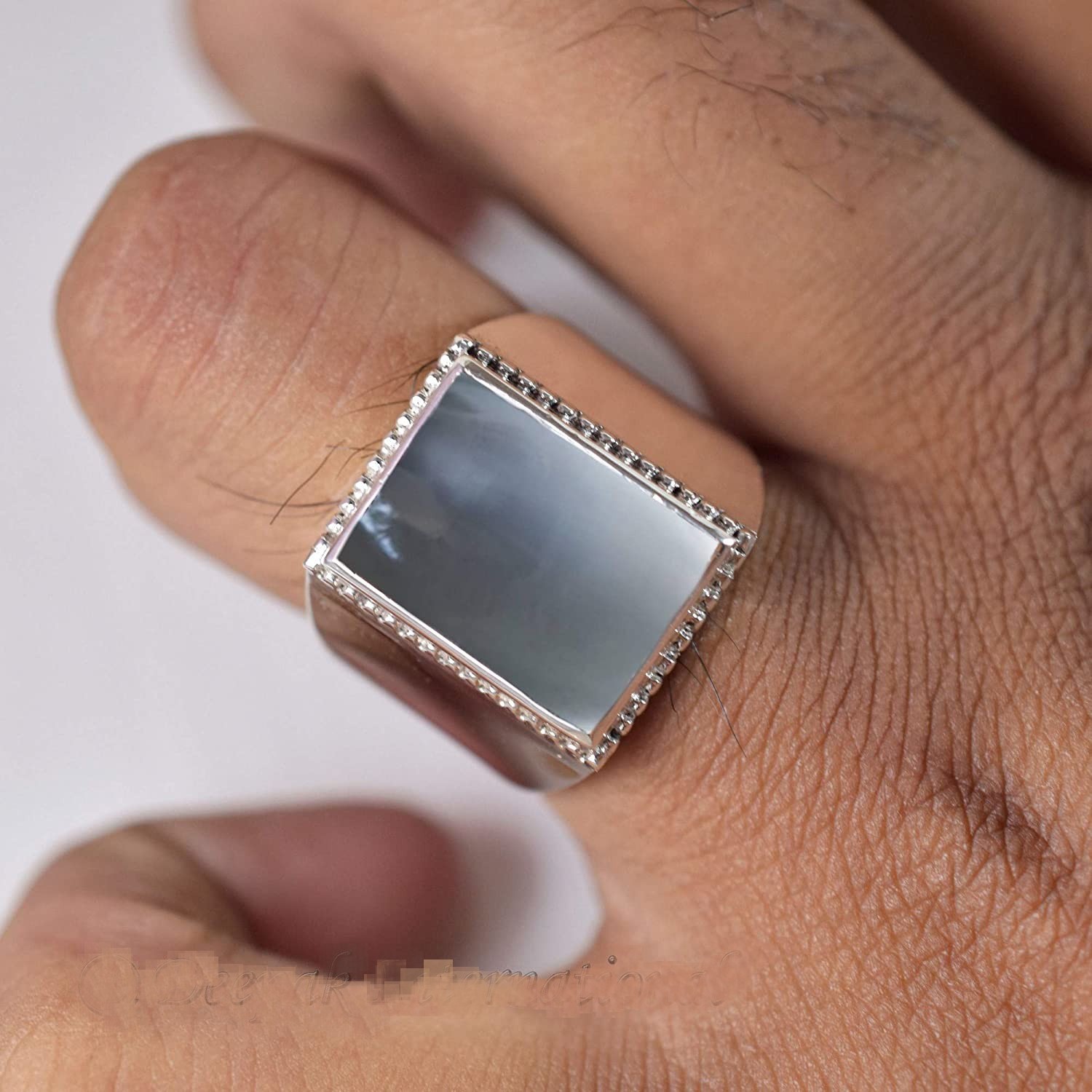 Solid 925 Sterling Silver Natural Gray Moonstone Gemstone Gift Men’s Unisex Ring