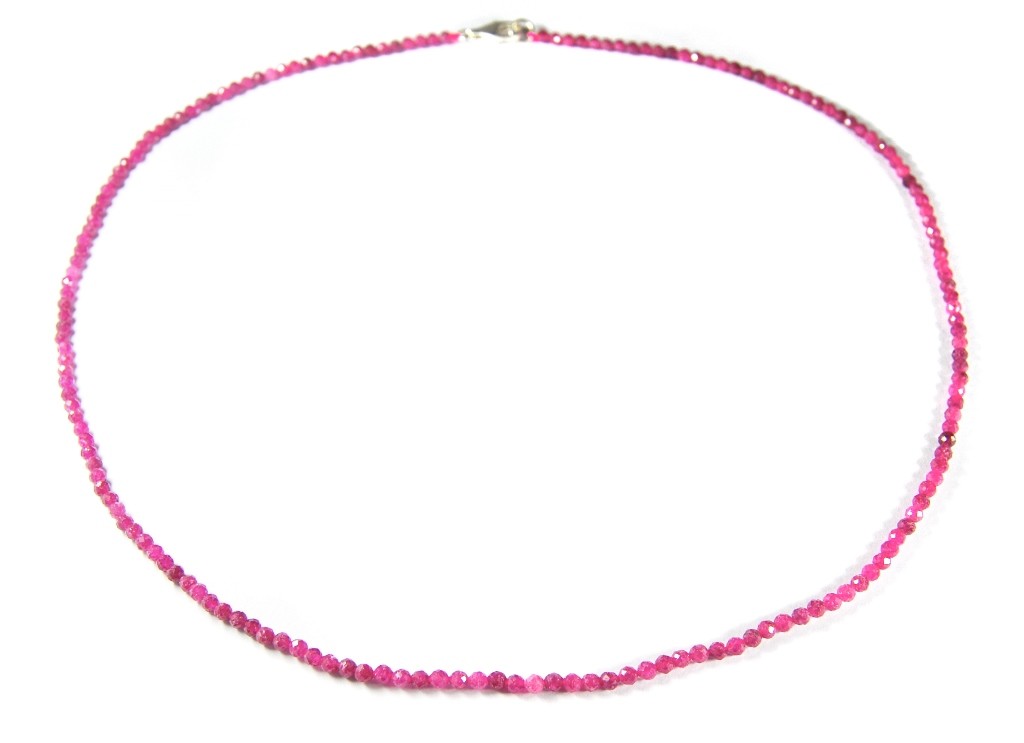 Ruby Faceted Ball Shape Gemstone Necklace Ø-3mm 925 Silver Clasp