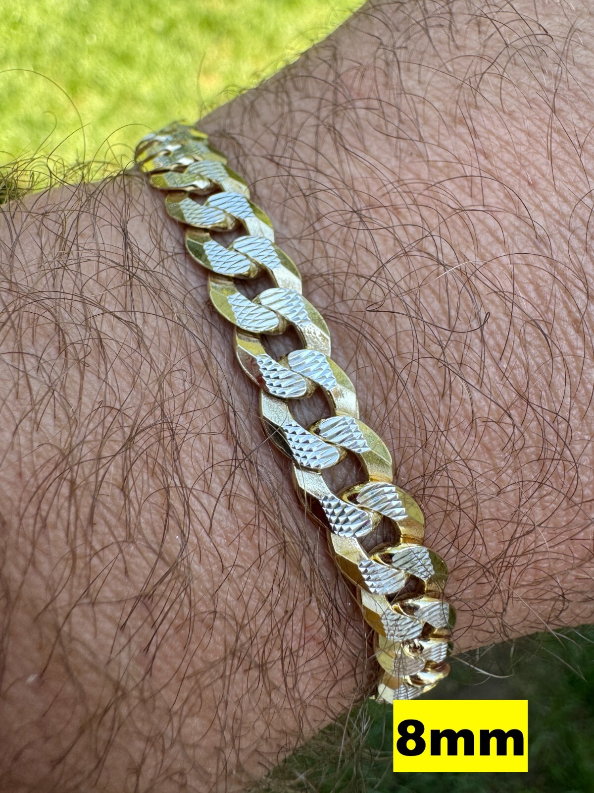 Solid 925 Sterling Silver 14k Gold Plated Cut Flat Miami Cuban Hip Hop Bracelet