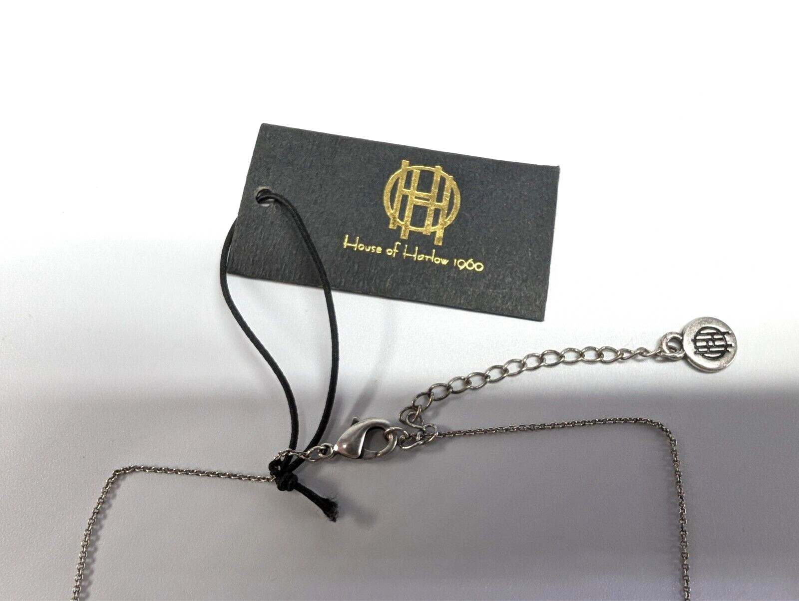 House of Harlow Silver Tone Rhinestone Curved Arrow Pendant Adjustable Necklace