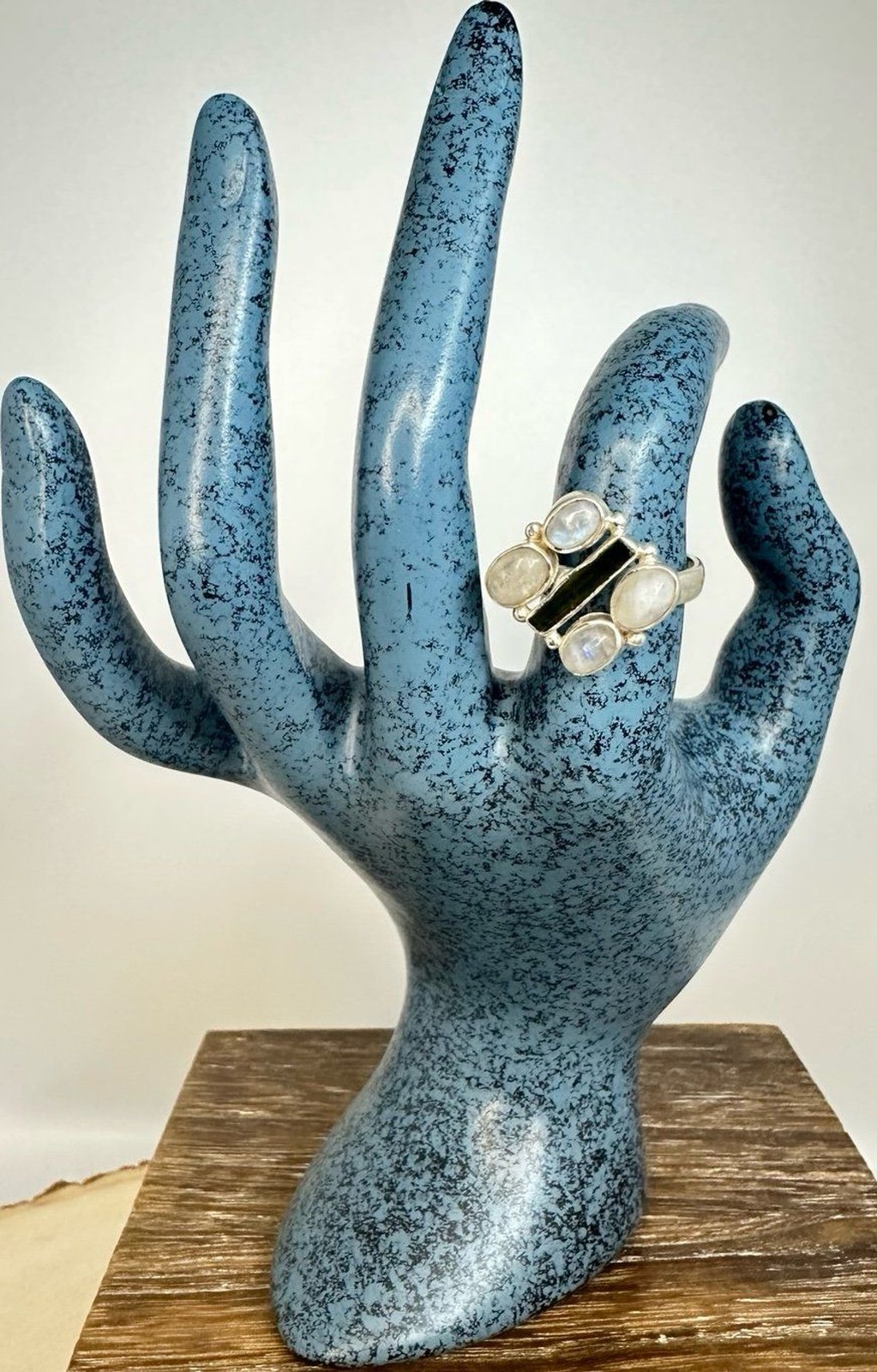 Sterling Silver Moonstone and Green Tourmaline Multi Stone Ring Sz 6.75