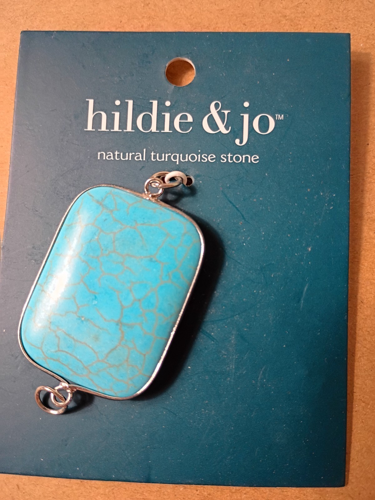 Hildie & Jo Natural Turquoise Stone Pendant Charm Rectangle Boho New