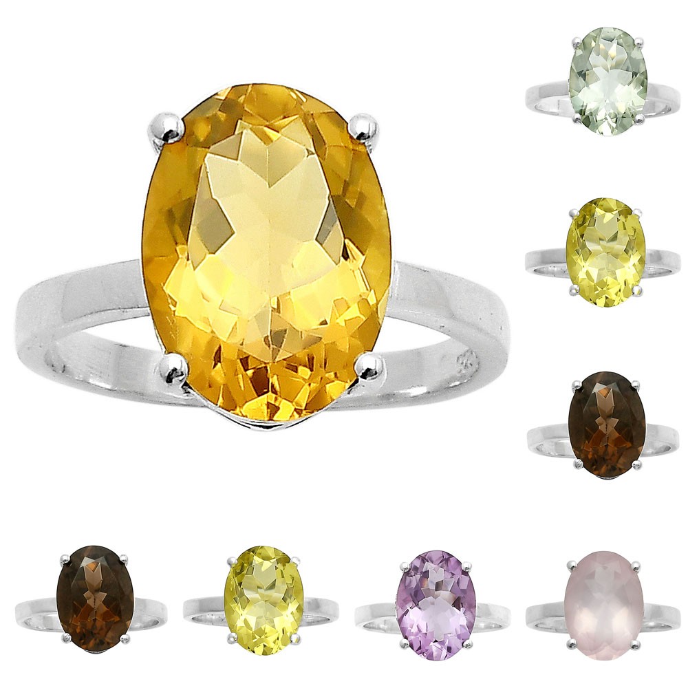 Faceted Oval Cut Birth Gemstone Solitaire Handmade Ring Sterling Silver DGR1112