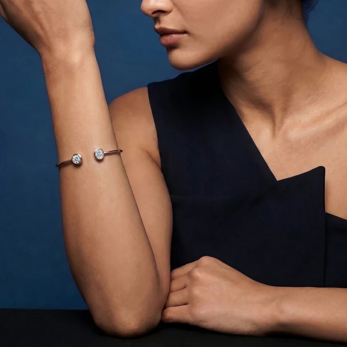 2Cttw Oval and Round Moissanite Toi et Moi Open Cuff Bracelet
