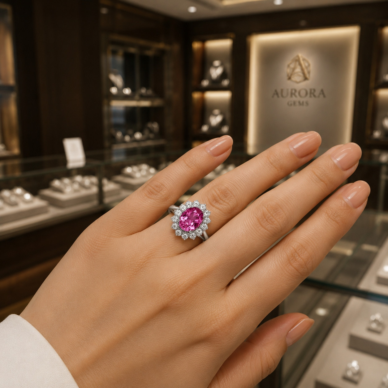 Natural Pink Sapphire & Diamond Wedding Gift Ring 14k White Gold 6 (Import Free)