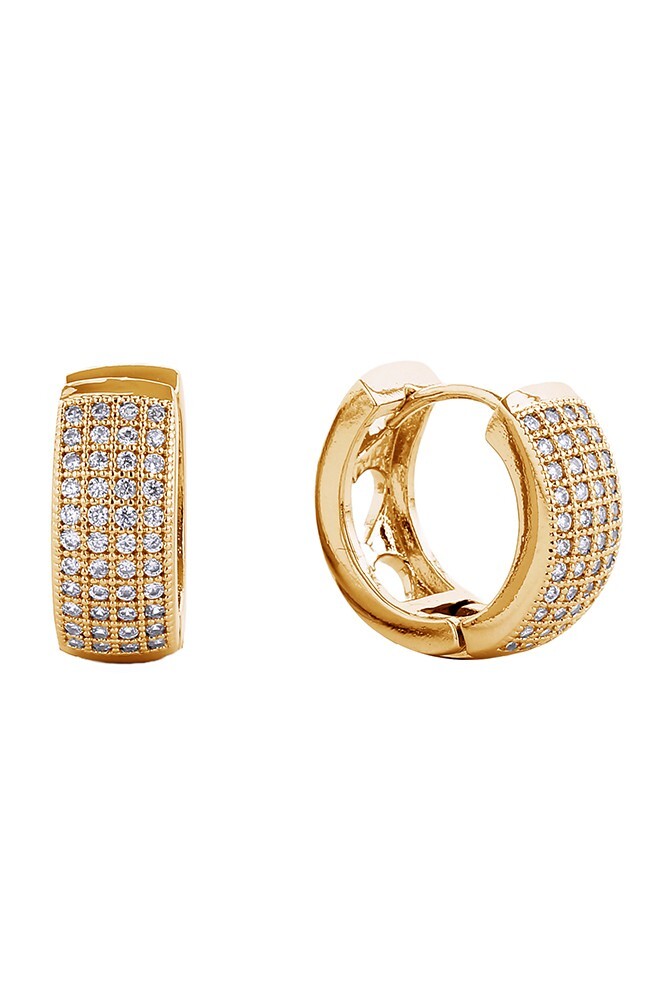 Do Everything in Love 14K Gold/White Gold Dipped Huggie Hoop Cz Paved Earrings