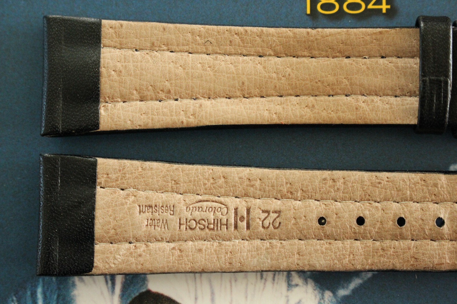 NOS 22-18 BLACK WAX CALF TONGUE BUCKLE WATCH BAND WATCHBAND STRAP FOR BREITLING