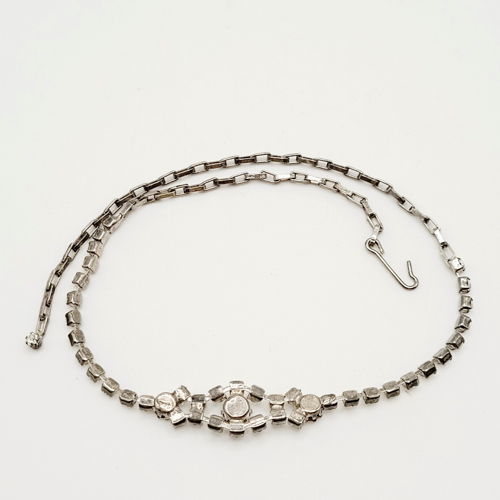 Dainty Rhinestone Choker Collar Art Deco Eye Part Chain Vintage Necklace 15 Inch