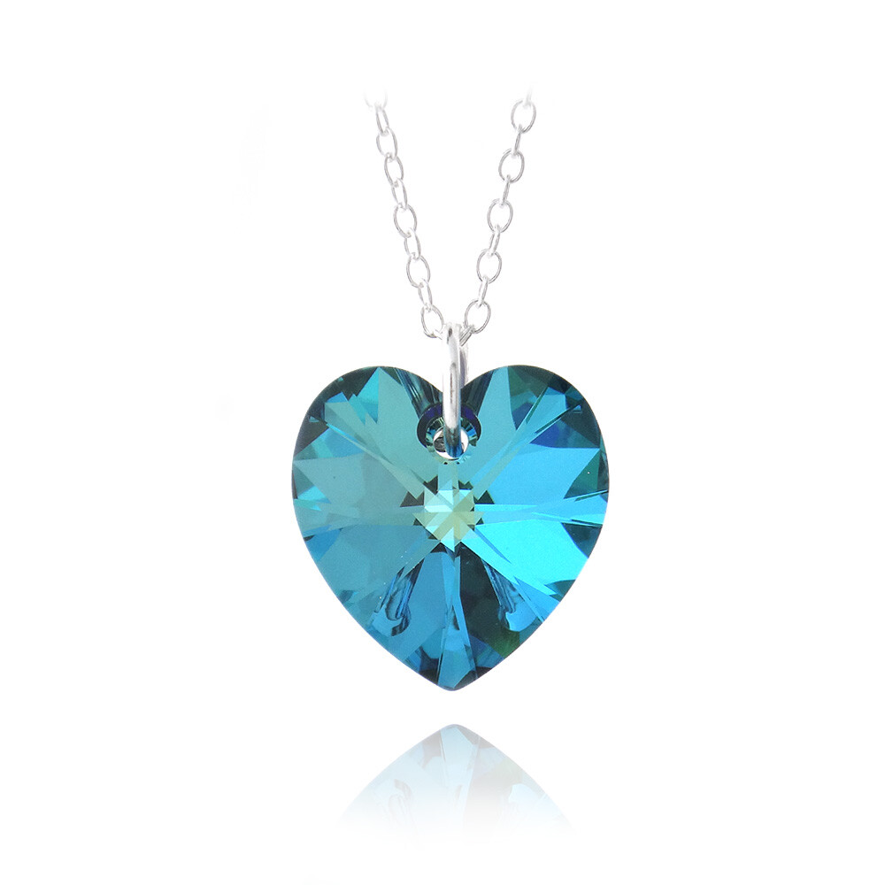 925 Silver Bermuda Blue Elements Heart Necklace, 18″