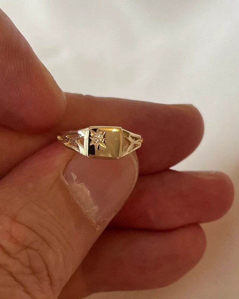 Square Signet Moissanite Ring Gold plated 925 silver Birthday gift for husband