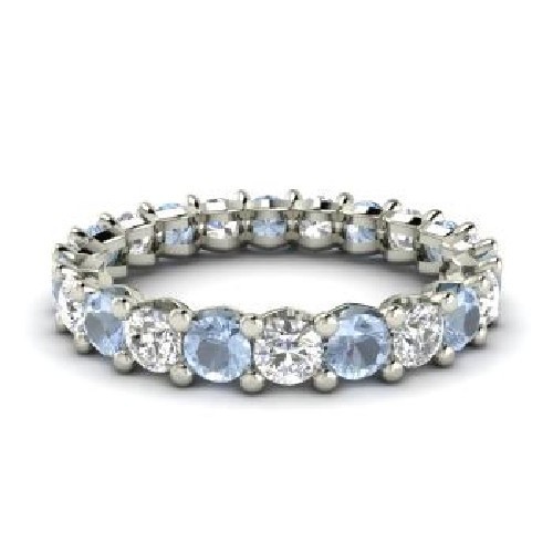 2Ct Round Simulated Aquamarine Eternity Engagement Ring 14K White Gold Plated