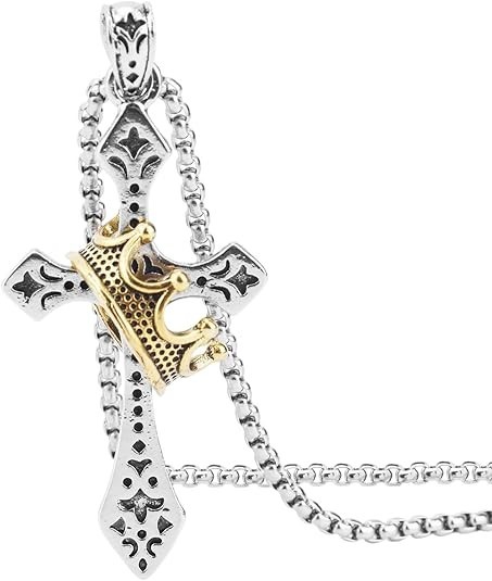 Collar con colgante de cruz de plata para hombre y mujer cadena acero inoxidable