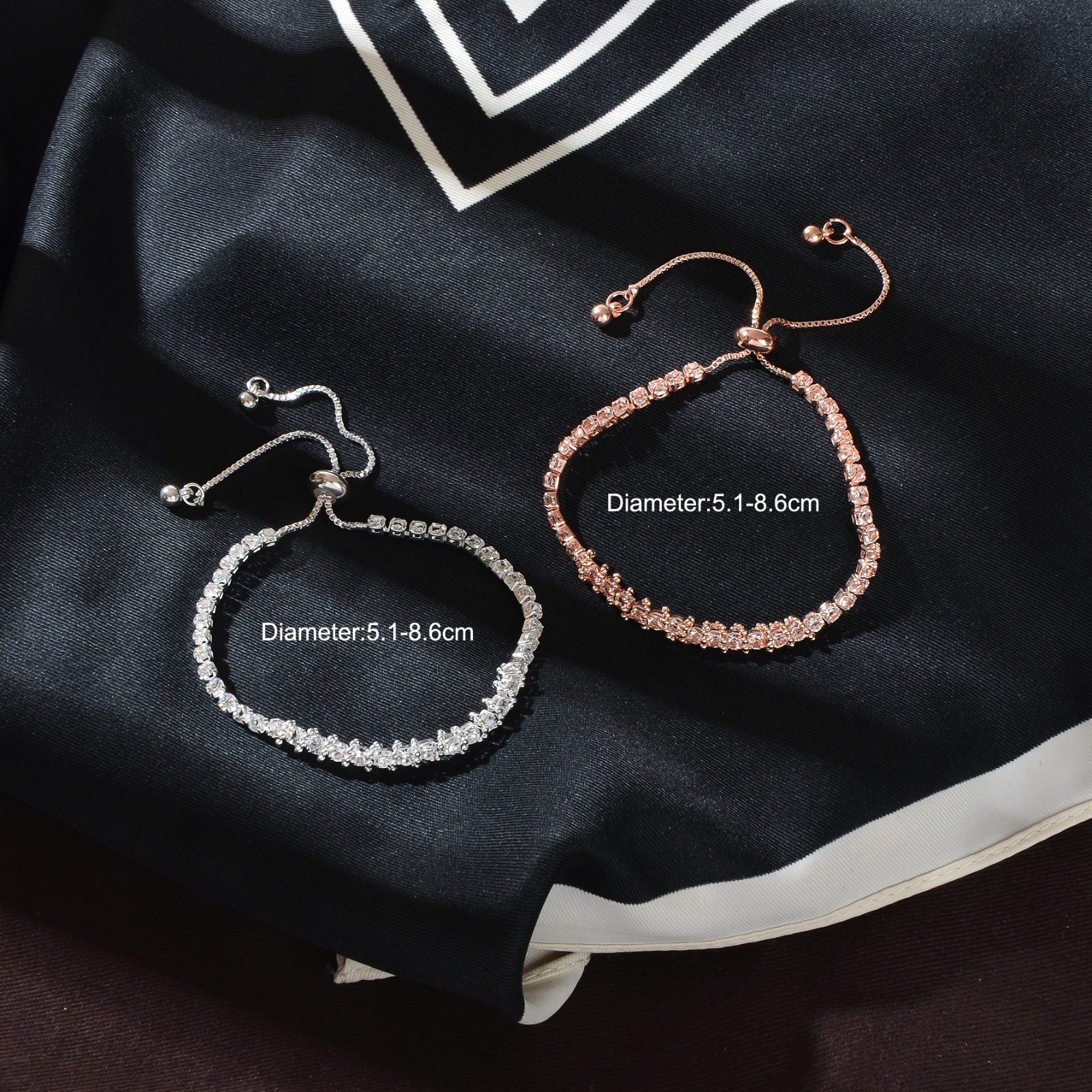 2 pcs Wedding Anniversary Rhinestone Rose Gold Silver Chain Adjustable Bracelets