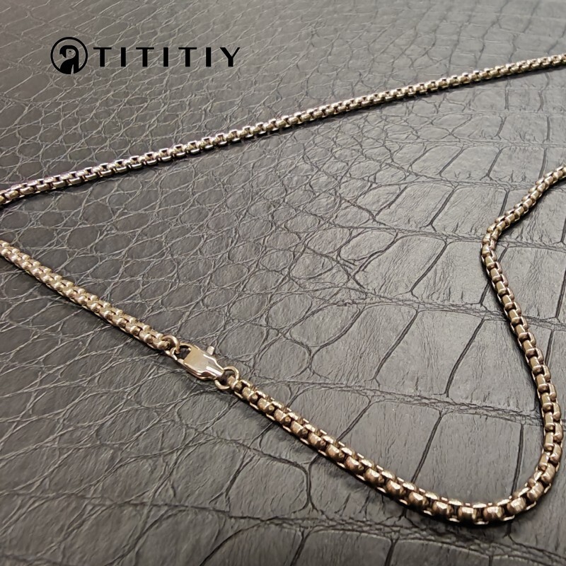 Pure Titanium Necklace 3mm wide Square Box Chain Anti Allergic Classics 19.7inch