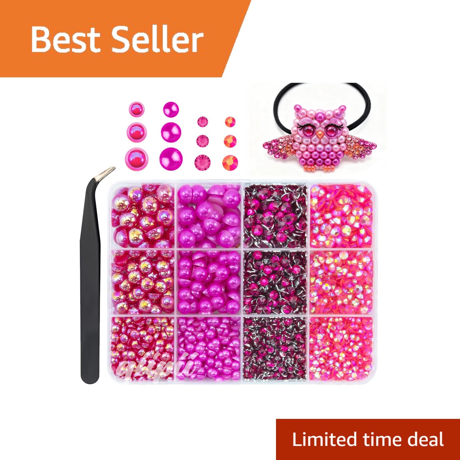 qiipii Rose Red 3-8mm Resin Half Pearls Rhinestones