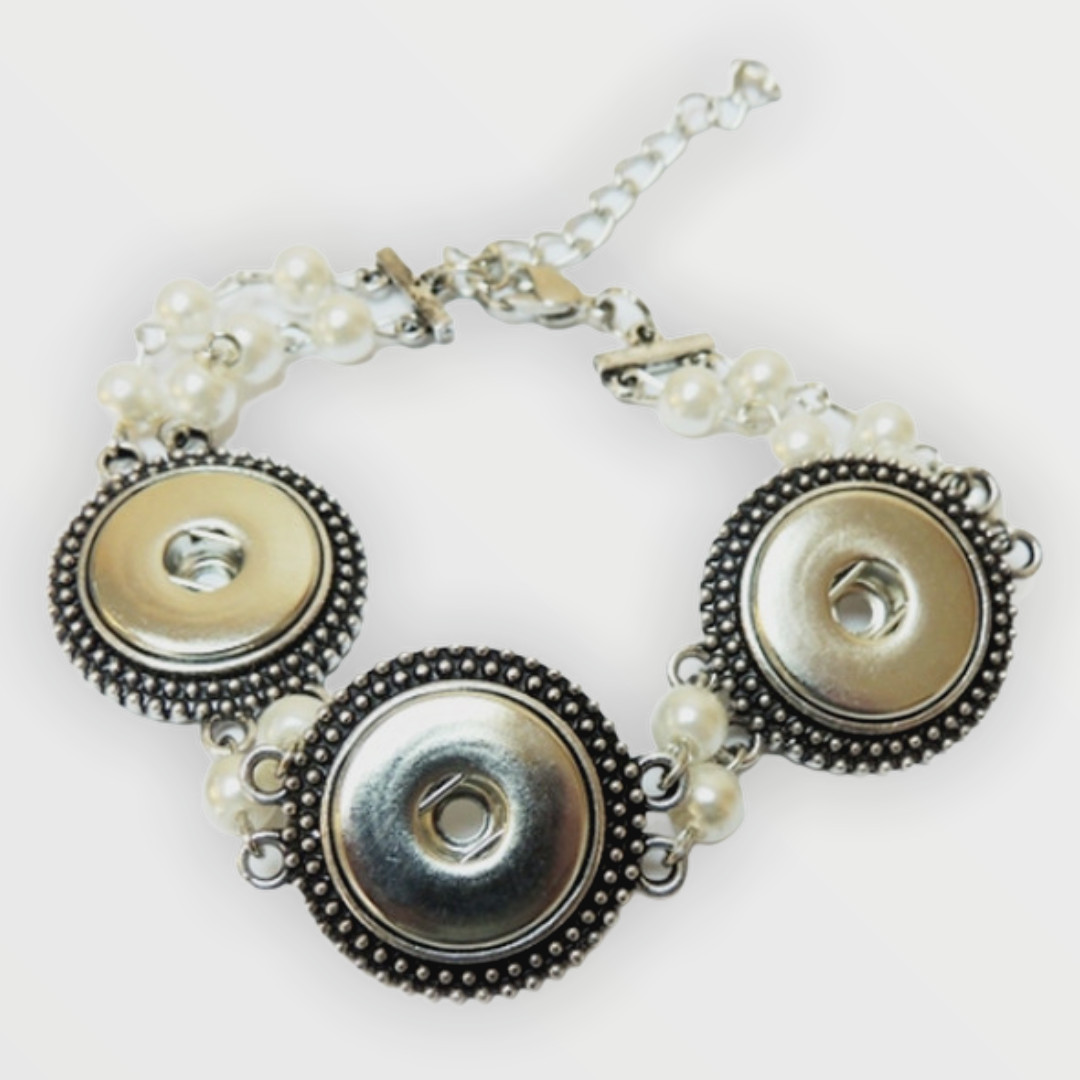 Snap Jewelry Pearl Triple Bracelet Fits 18-20mm Ginger Charms 8″+2″ Extender XL