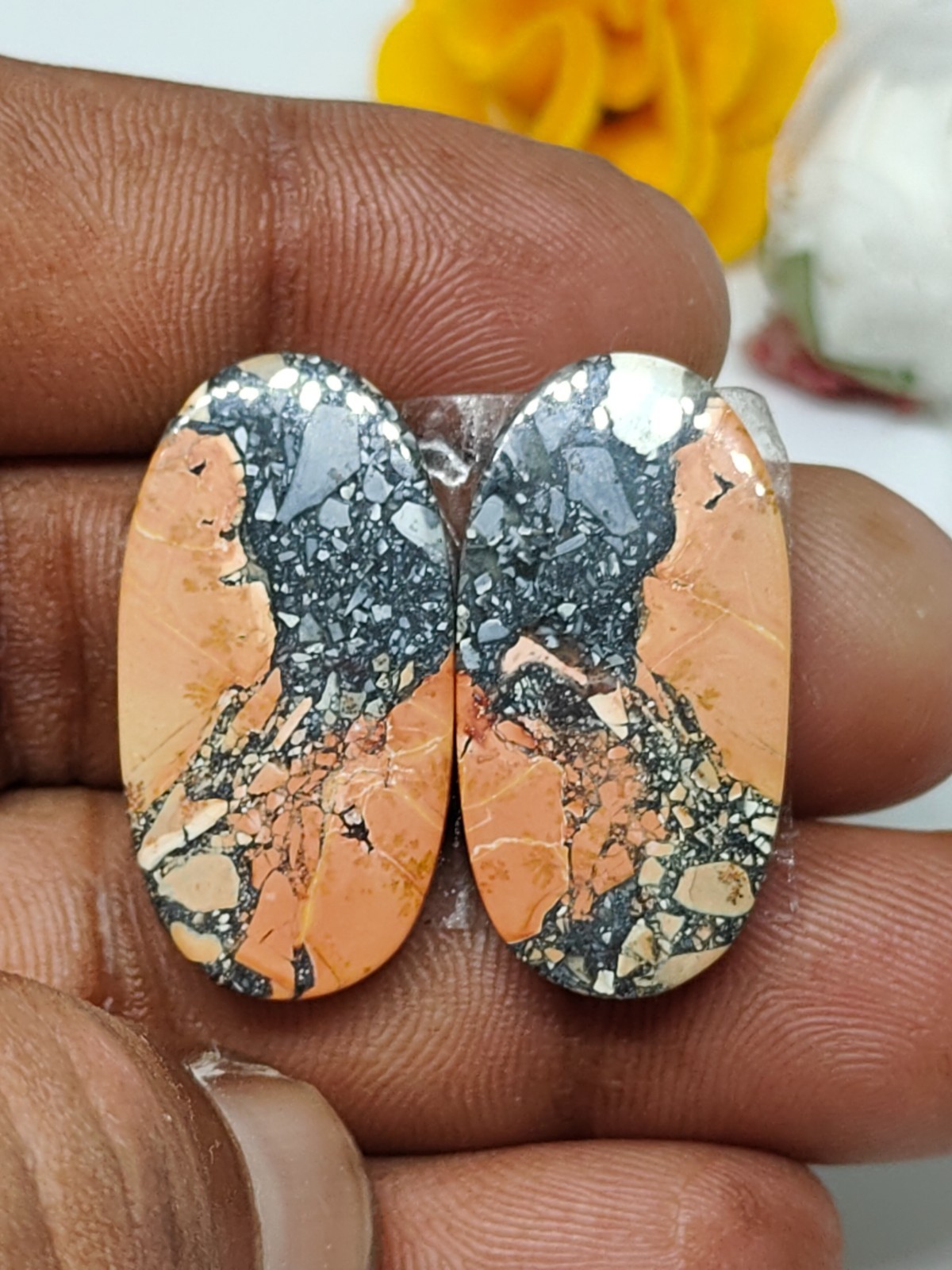 Natural Maligano Jasper Oval Pair Cabochon Polished Semi Precious Gemstone