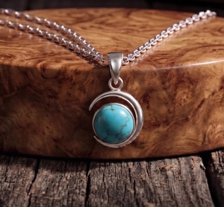 Sterling Silver Turquoise Pendant Handmade Celestial Womens Turquoise Jewelry