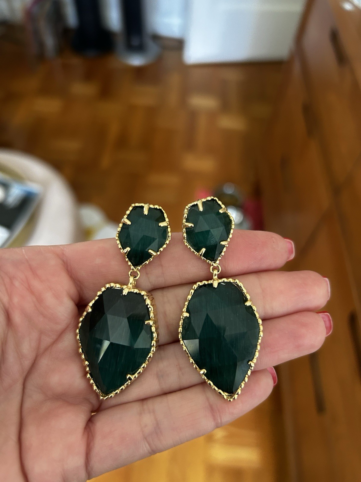 *Rare* Vintage Kendra Scott Teardrop Dark Green Dangle Drop Earrings