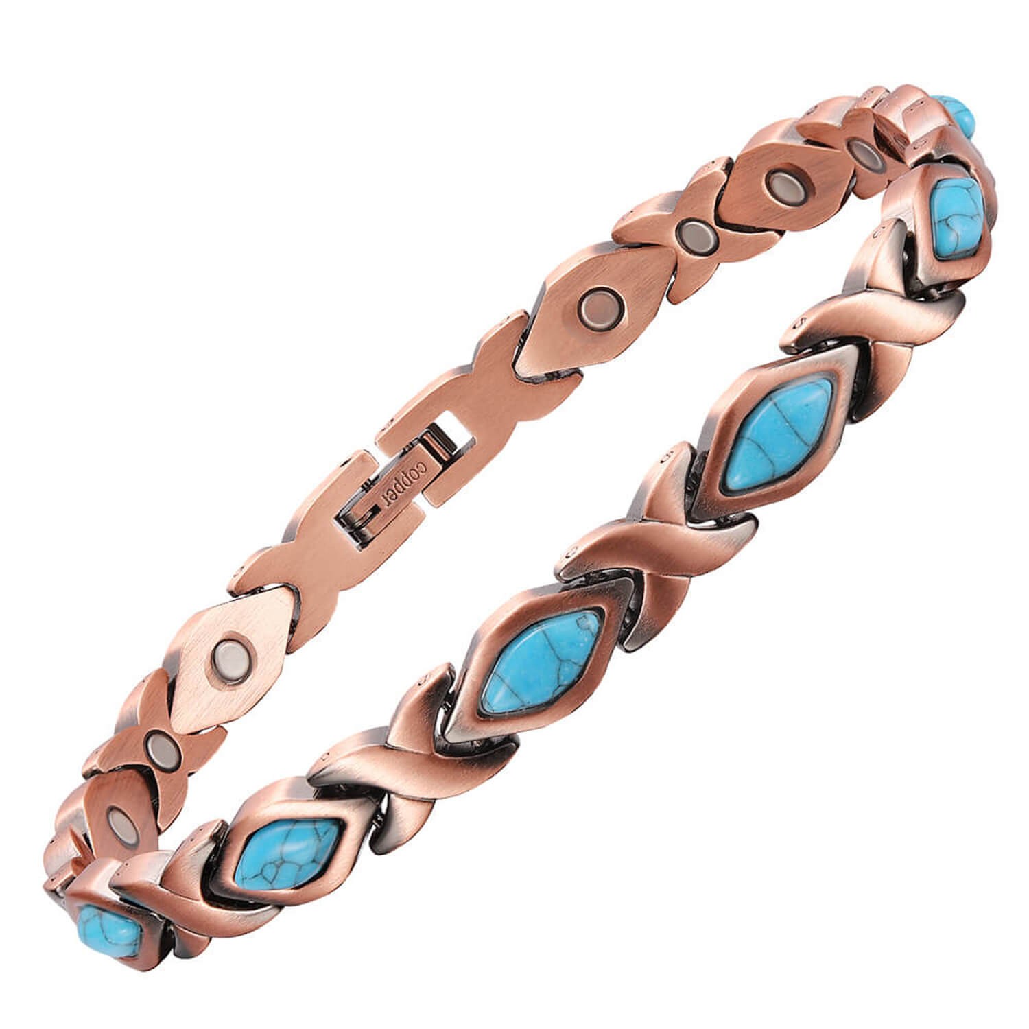 Turquoise Pure Copper Magnetic Anklet Bracelet Balance New Energy Power Calm Joy