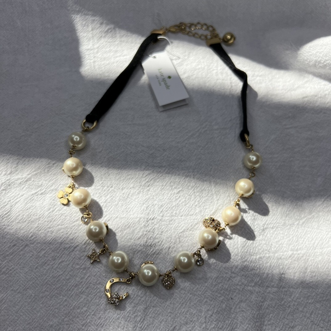 KATE SPADE NEW YORK GRANDMAS CLOSET PEARL WITH BLACK VELVET RIBBON NECKLACE
