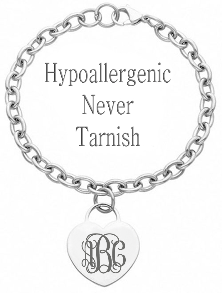 Personalized Monogram Initial Name Heart Charm Bracelet Custom Engraved