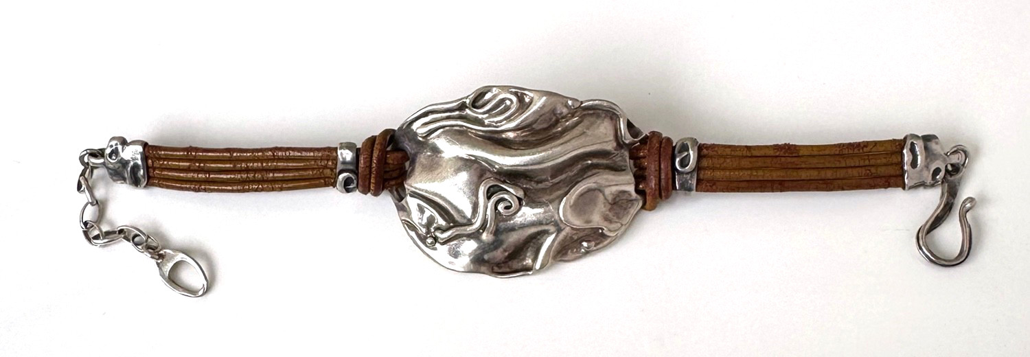 Hagit Gorali Israel Sterling Silver 925 & Leather Bracelet;Y885