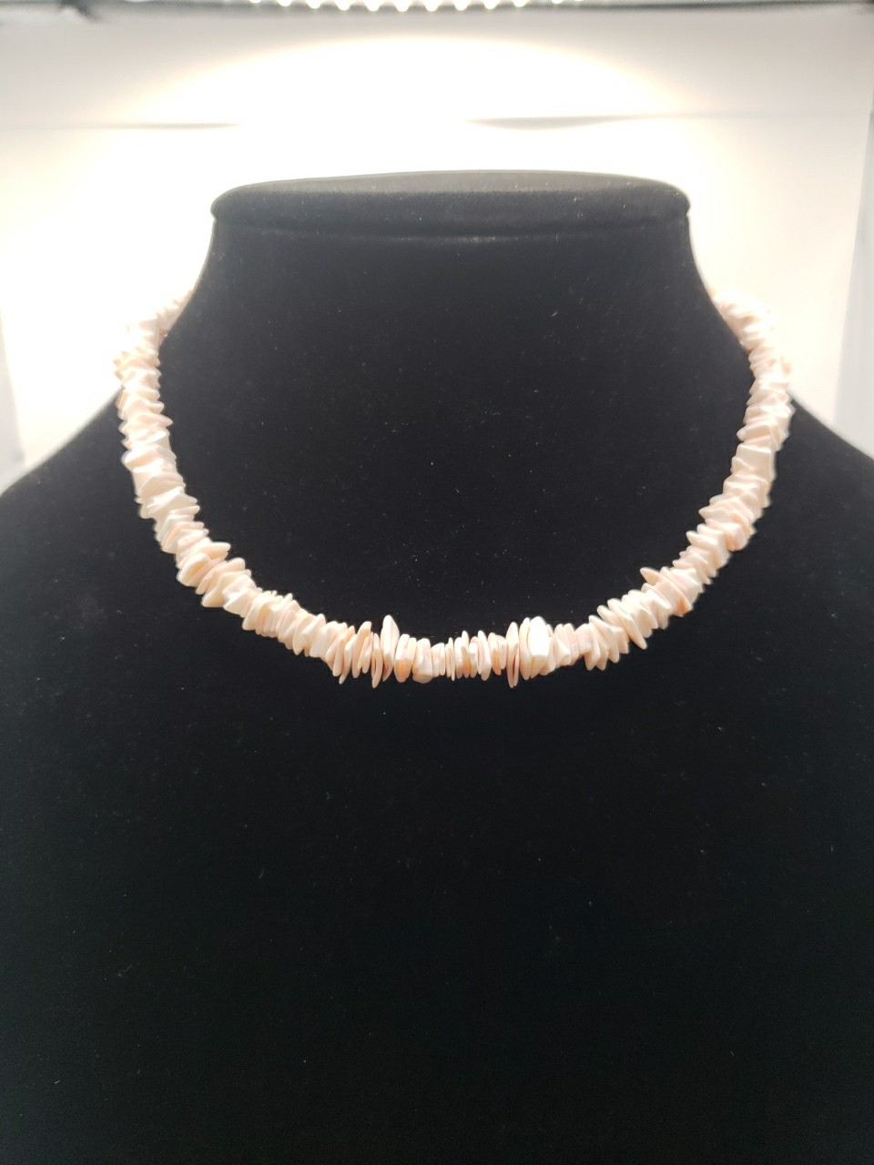 Vintage 80s-90s Shell Chip Shards Necklace Light Pink 16″ Surfer Tropical Beach