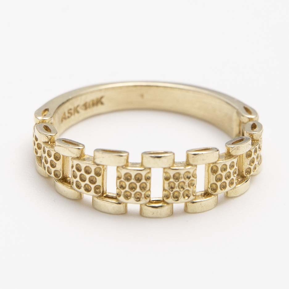 Railroad Link Ring Solid 10K Yellow Gold Size 6.5