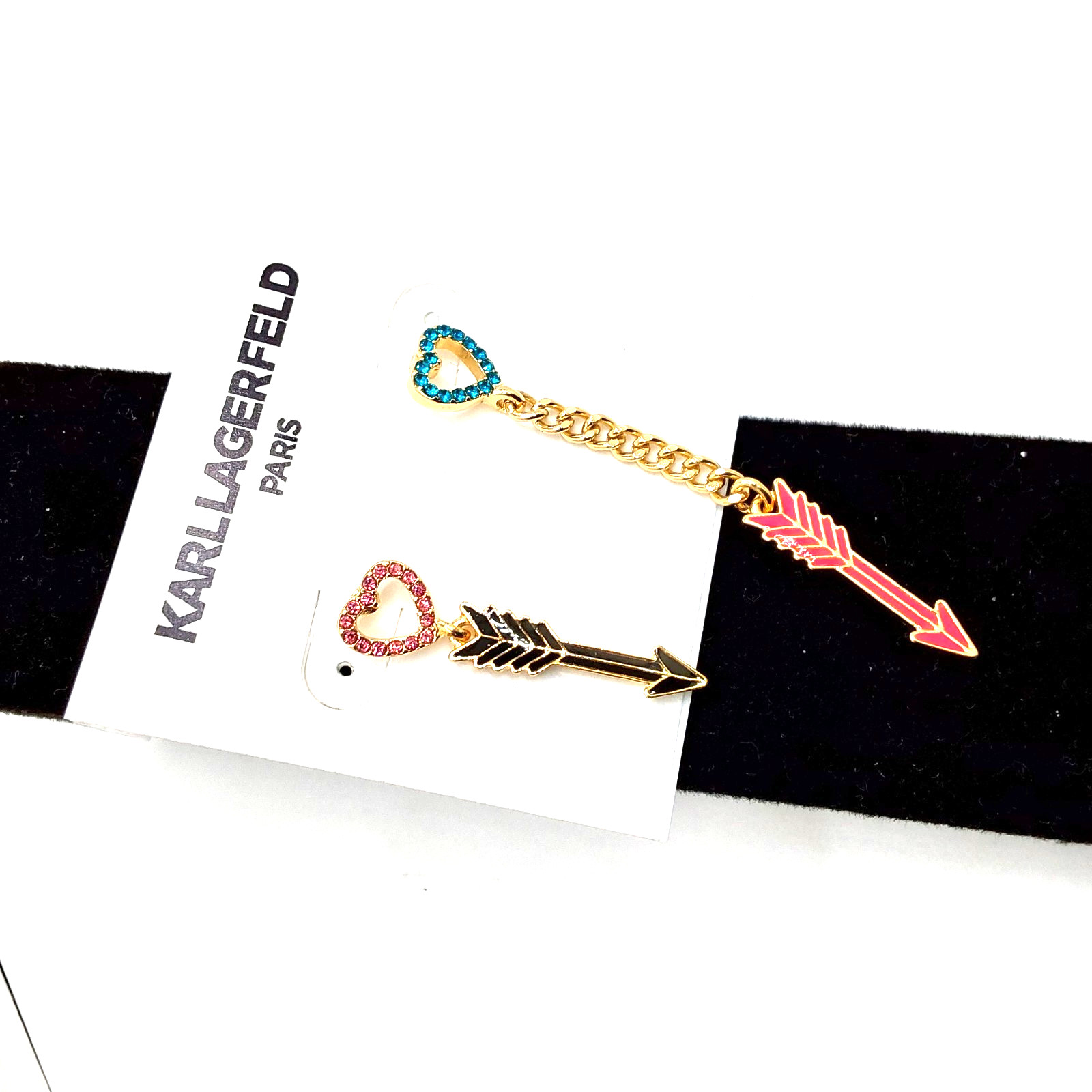 Karl Lagerfeld Paris Asymmetrical Heart & Arrow Dangling Crystal Paved Earrings