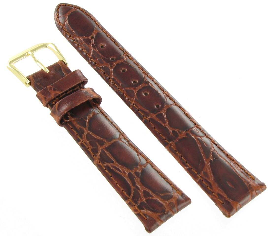 19mm Kreisler Honey Tan Brown Croco Grain Genuine Leather Mens Band Reg BOGO!