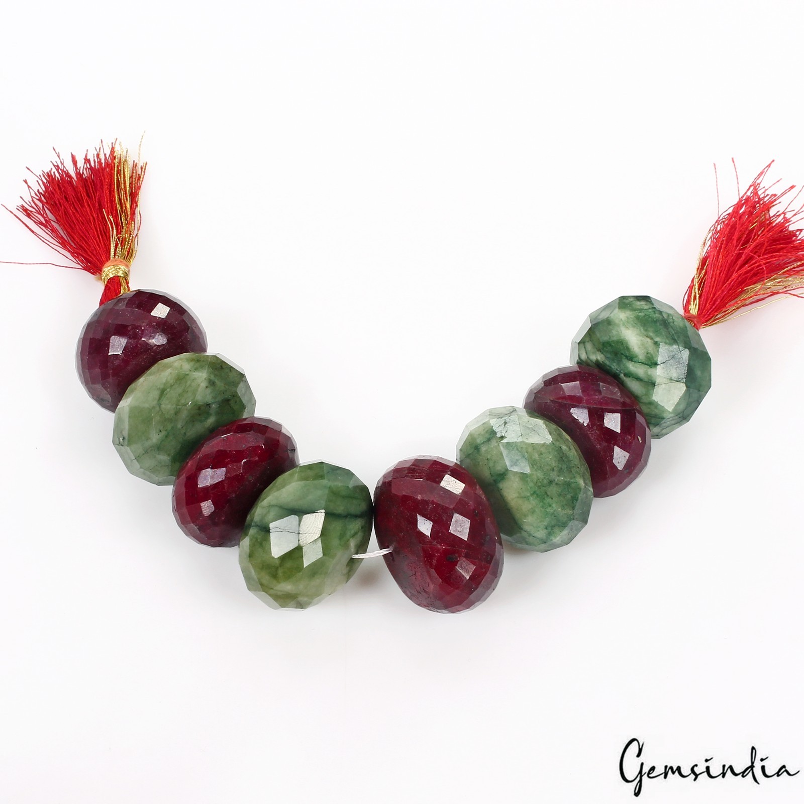25-29mm Genuine Natural Red Ruby Green Emerald Round Cut Loose Beads Strand 5.5″