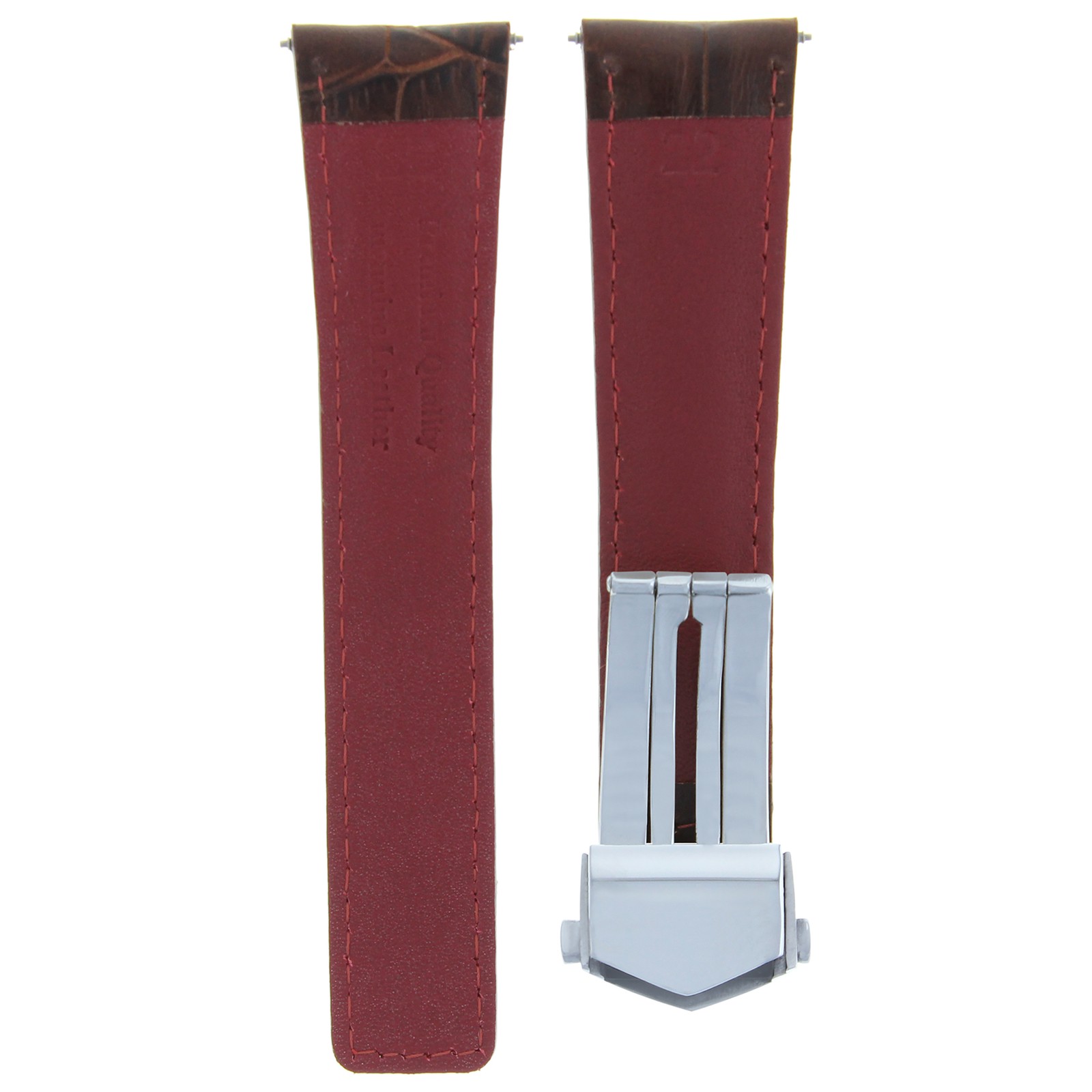22mm Brown Leather Replacement Strap Red Stitching Silver Clasp For Tag Heuer