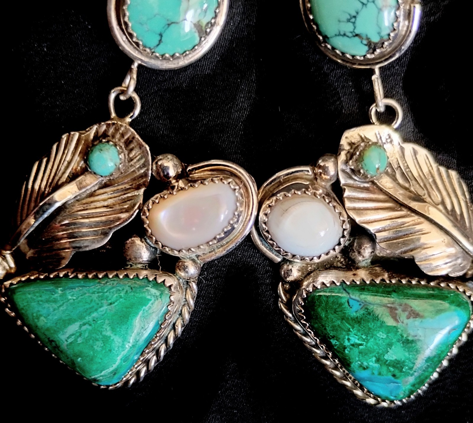 NAVAJO TURQUOISE DANGLING EARRINGS 2.5″ Long /Sumptuous Rich Unique/Touch Of MOP