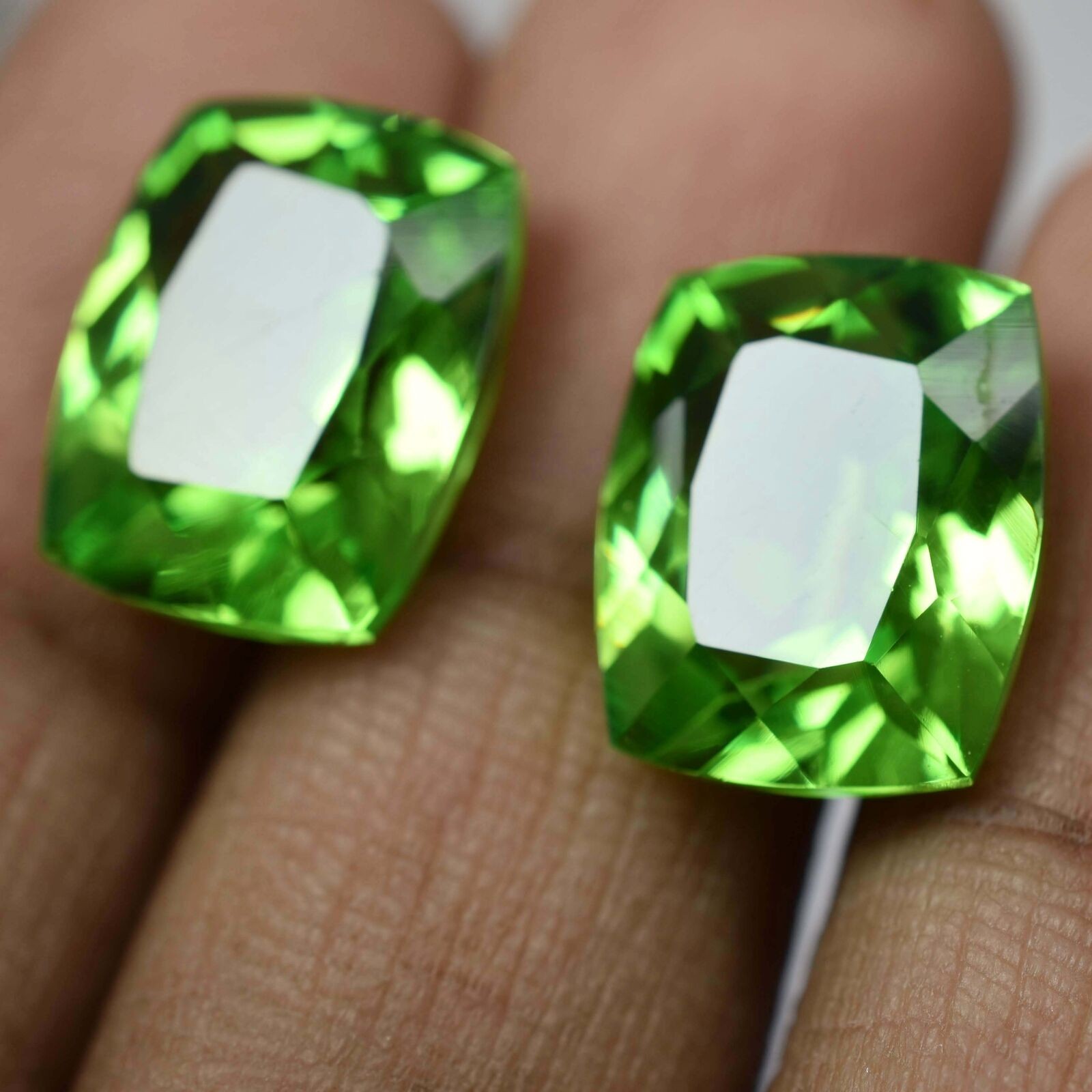 17.00 Ct Natural PERIDOT Faceted CERTIFIED Amazing Gems Green CUSHION Cut Pair
