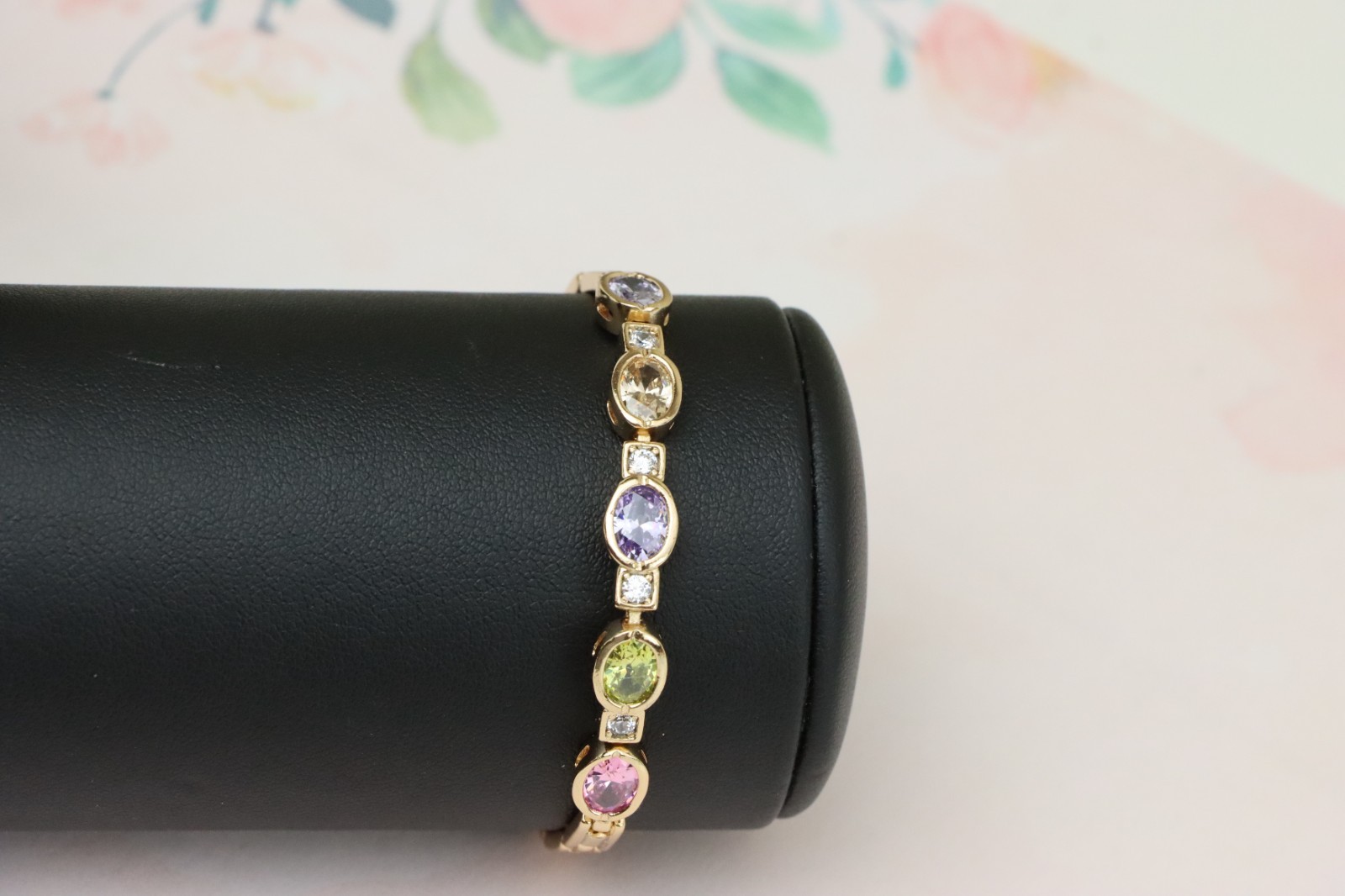 Rose Gold Plated Adjustable Bracelet, XPBL0755 Elegant Oval Multicolor Gem