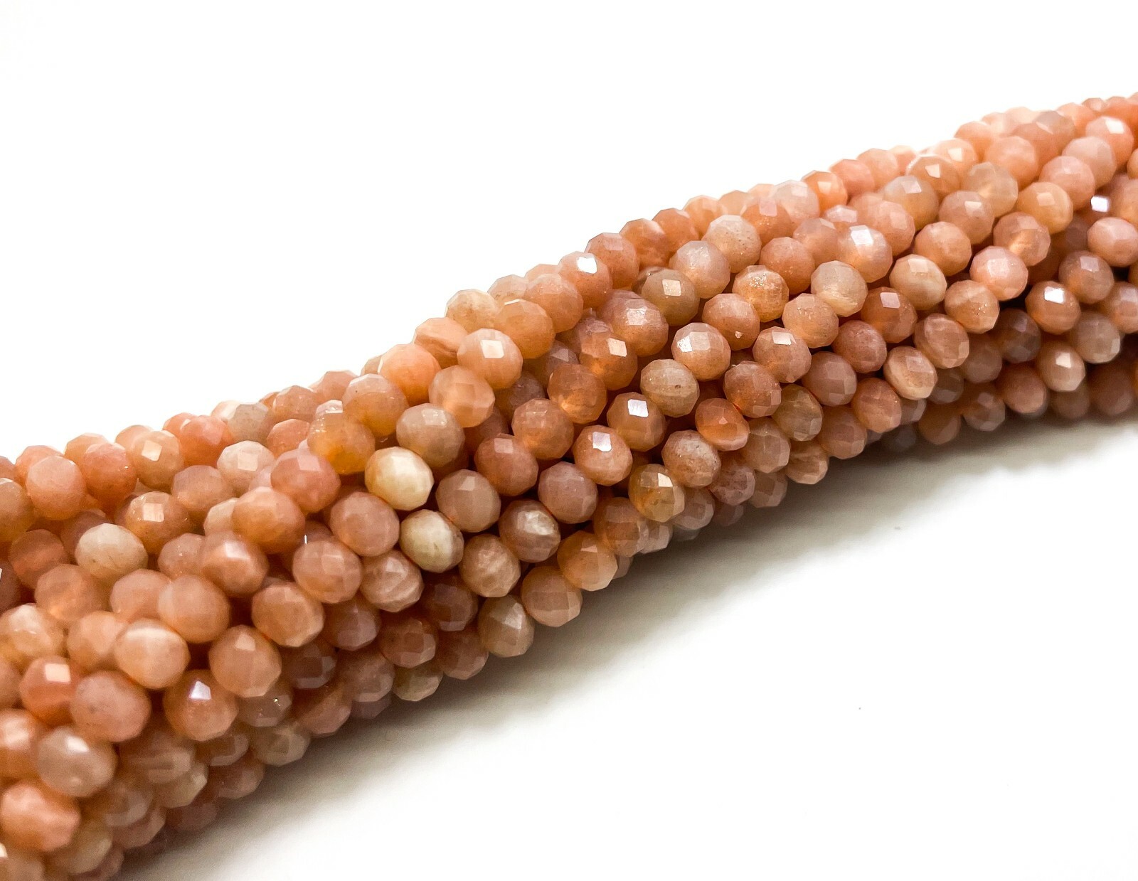 Natural Peach Moonstone Faceted Roundelle 4mm x 5mm Loose Gemstone Beads – RDF91