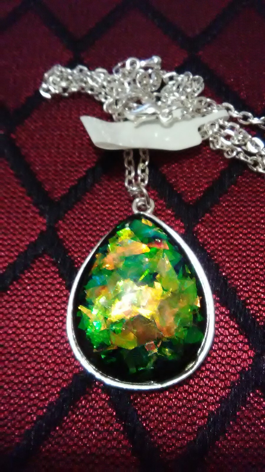 Designer Inspired Black Multi-Color Lucite Silvertone Pendant Necklace 18-20″