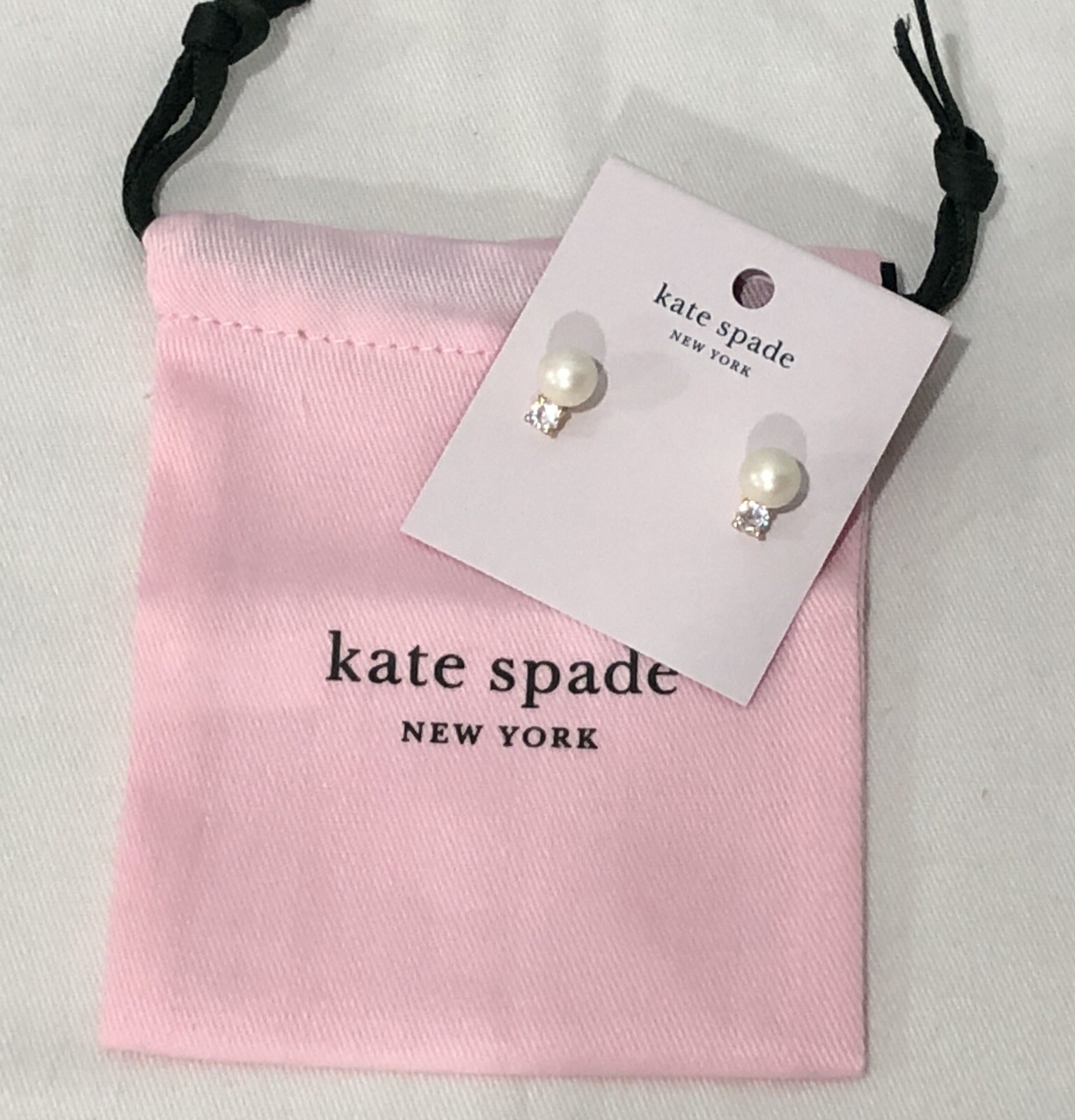 New KATE SPADE Pearls of Wisdom Studs Pearl and Chrystal Gold Plated w/ Dust Bag