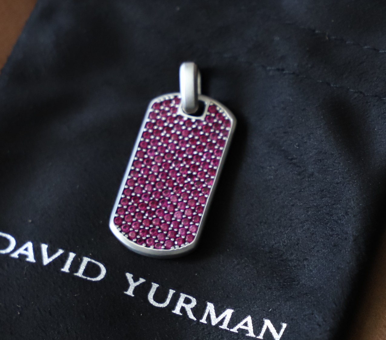 Men’s David Yurman Streamline 35mm Sterling Silver Dog Tag with Rubies