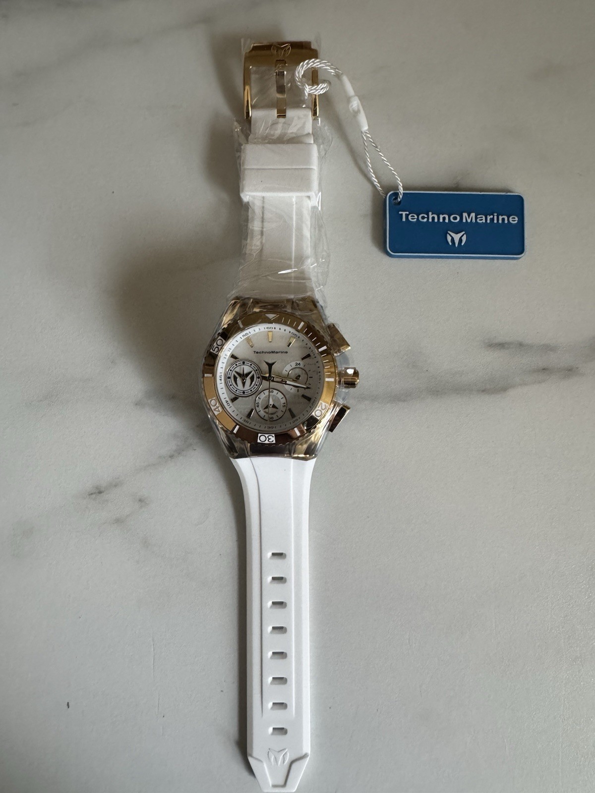Invicta TechnoMarine Watch 42mm White Silicone Band White/Gold Dial