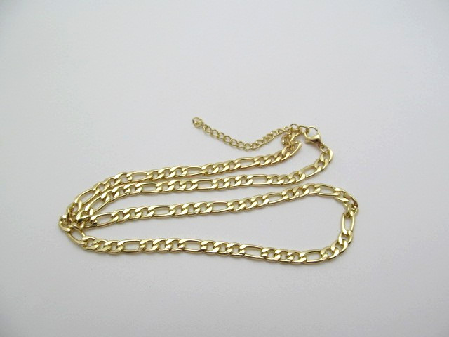 Solid Yellow Gold Tone Metal Figaro 4.5mm Chain Link Necklace Adjustable