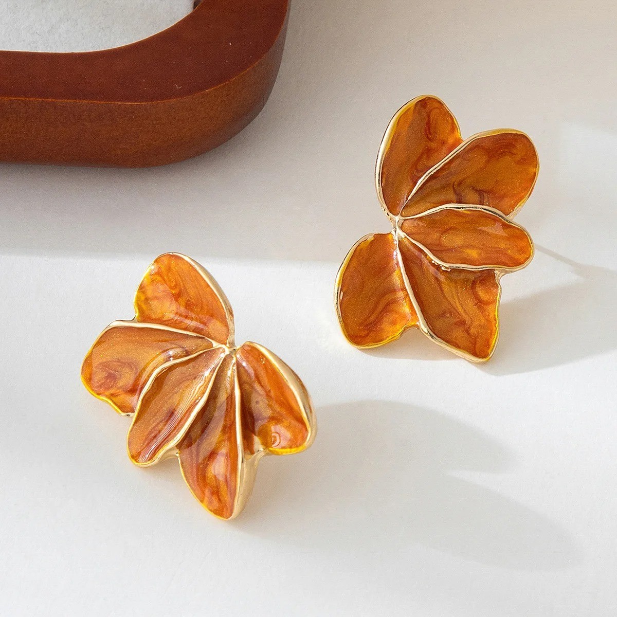 Metal Flower Red Enamel Drop Earrings for Women Trendy Yellow Blue