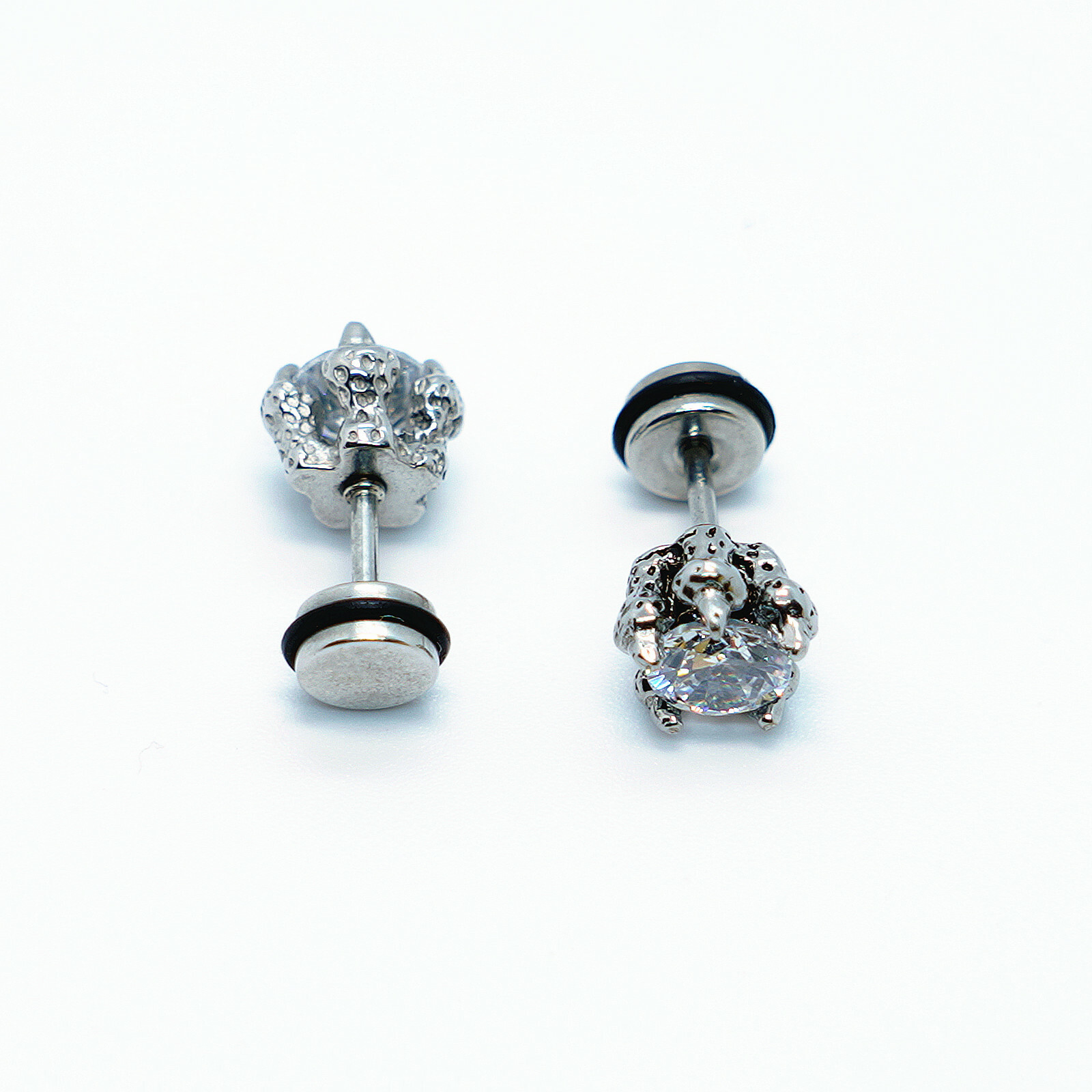 2pcs Stainless Steel Silver CZ Eagle Claw Men/Women Earrings Ear Screw Stud