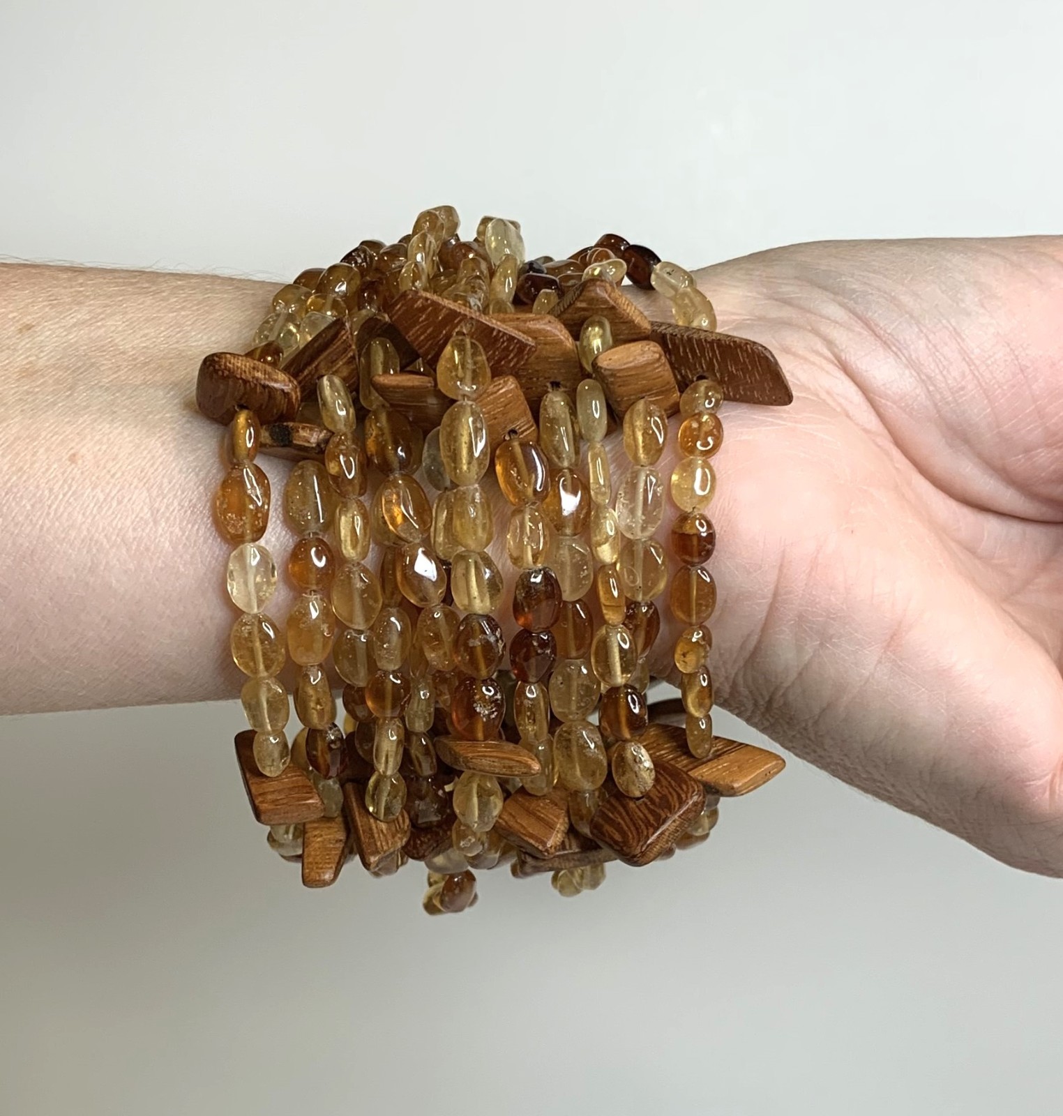 Hessonite Garnet and Wood Project O Bracelet from Oprah 8”