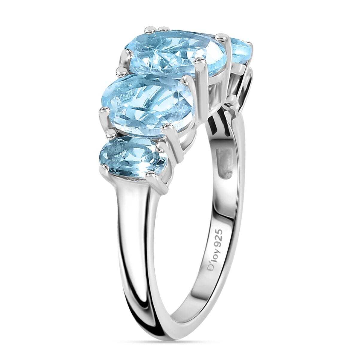 3.85ctw Sky Blue Topaz 5 Stone Ring Platinum Plated Sterling Silver Size 7