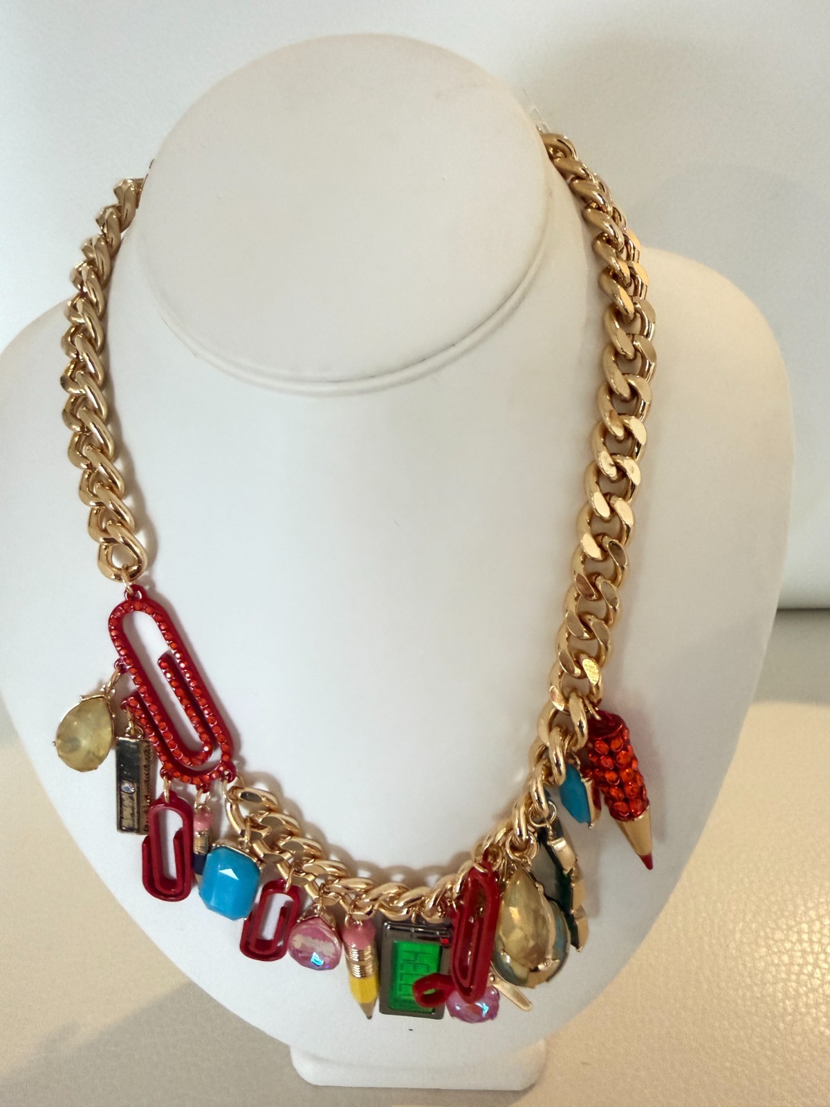 NWT Betsey Johnson Back To School Charm Statement Necklace Teacher Gold Tone