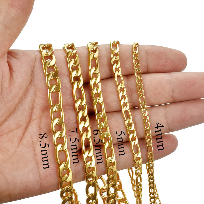 Stainless Steel 14K Gold Plated Figaro Chain Womens Mens Necklace 16-26″ *G033