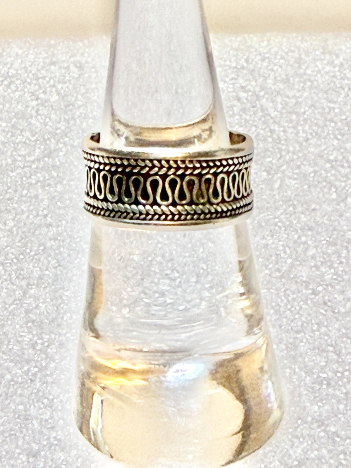 Vintage 925 Sterling Silver 8.7mm Wide Bali BOHO Wavy Zigzag Sz7 Band Ring 3.37