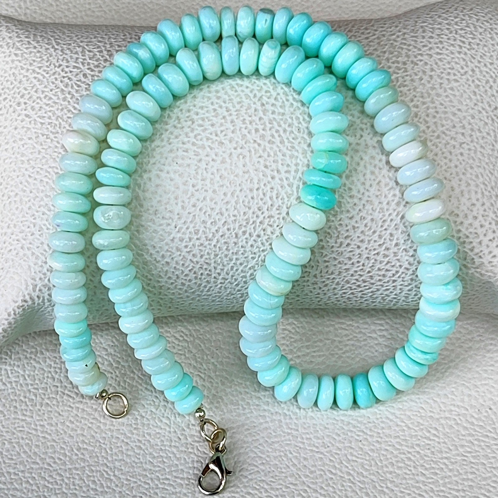 Peruvian Natural Blue Opal Smooth Rondelle Bead Gemstone Necklace 7-8mm 16.5″